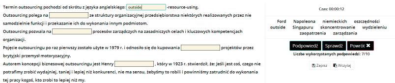 System dydaktyczny E-NAUKA W trybie Nauka możliwe jest korzystanie z podpowiedzi, wielokrotne sprawdzanie odpowiedzi oraz brak limitowanego czasu, a wyświetlany zegar pozwala na zorientowanie się w