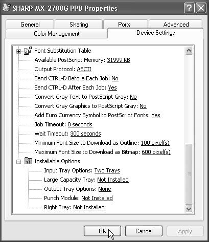 Je li został zainstalowany sterownik PPD INSTALACJA STEROWNIKA DRUKARKI / STEROWNIKA PC-FAX 1 Kliknij przycisk [Start], a nast pnie kliknij [Drukarki i faksy]. W systemie Windows 98/Me/NT 4.