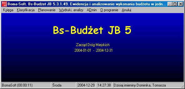 Podstawowe elementy okna programu polecenia menu głównego nazwa okna pasek stanu zawiera dodatkowe informacje na środku okna wyświetlona jest: nazwa programu, nazwa księgi oraz okres