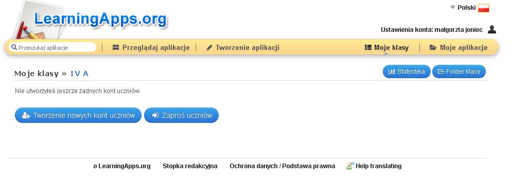 Zdj.11. Tworzenie kont uczniów. Wybierz Tworzenie nowych kont uczniów.