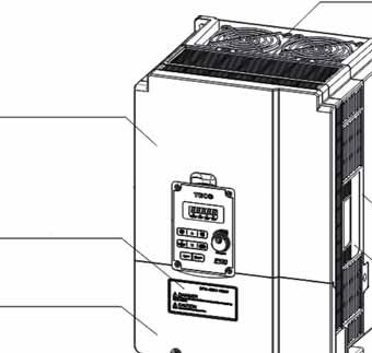 z kodem kreskowym E510 Korpus 4 (NEMA 1) Pokrywa wentylatora Panel sterowania Otwór mocowania Radiator Nalepka z