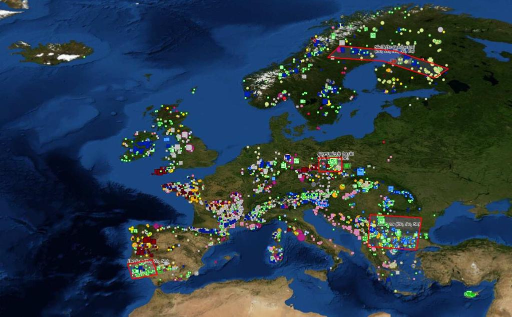 55 Projekt PROMINE od baz danych do modeli geologicznych obszar iberyjski skupiający się na złożach Cu, Au, Ag i Zn w Iberyjskim Pasie Pirytowym, które to złoża są modelowane przez współpracujące