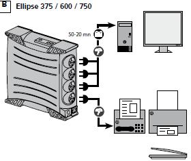 Zewnetrzne moduły bateryjne Ellipse EXB (tylko z UPS Ellipse ASR XL) Model UPS Ellipse ASR 375 450 600 750 1000 1500 XL Całkowita ilość gniazd wyjściowych 4 4 4