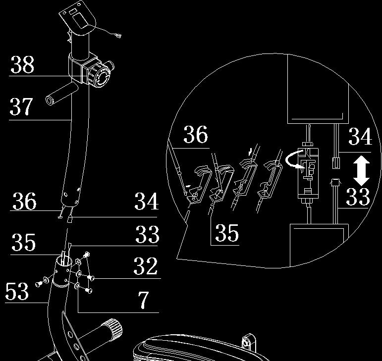 Przykręć tylny i przedni stabilizator (2 i 4) do ramy (1) używając czterech nakrętek M8 (6), podkładek Ø8 (7) i śrub M8 X 60 (8).