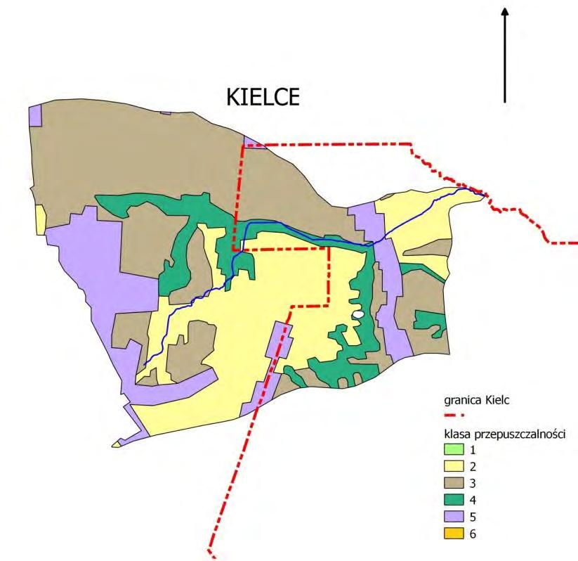 Rys. 6. Przepuszczalność gruntów w zlewni Bukowca Rozkład przestrzenny podstawowych form użytkowania ziemi w zlewni przedstawia mapa (rys. 7), a charakterystyki ilościowe tabela 7.