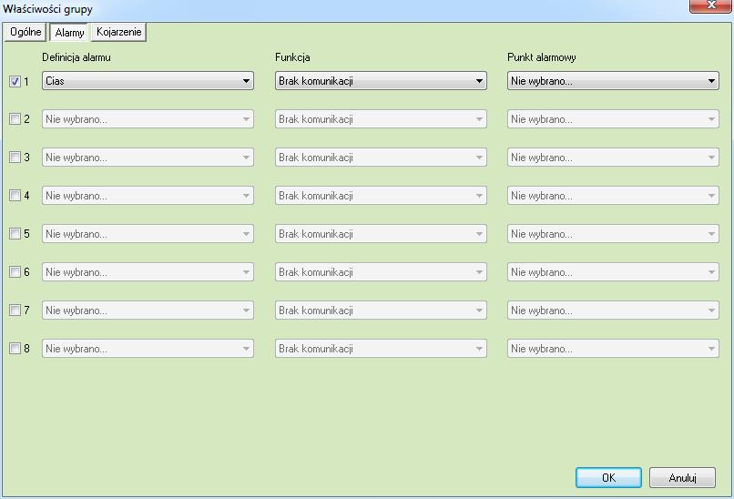 7.2.2.2 Alarmy Można załączyć do 8 alarmów i przypisać różne funkcje oraz punkty