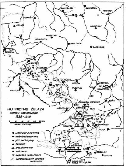 Mapa rozmieszczenia ośrodków hutnictwa żelaza w