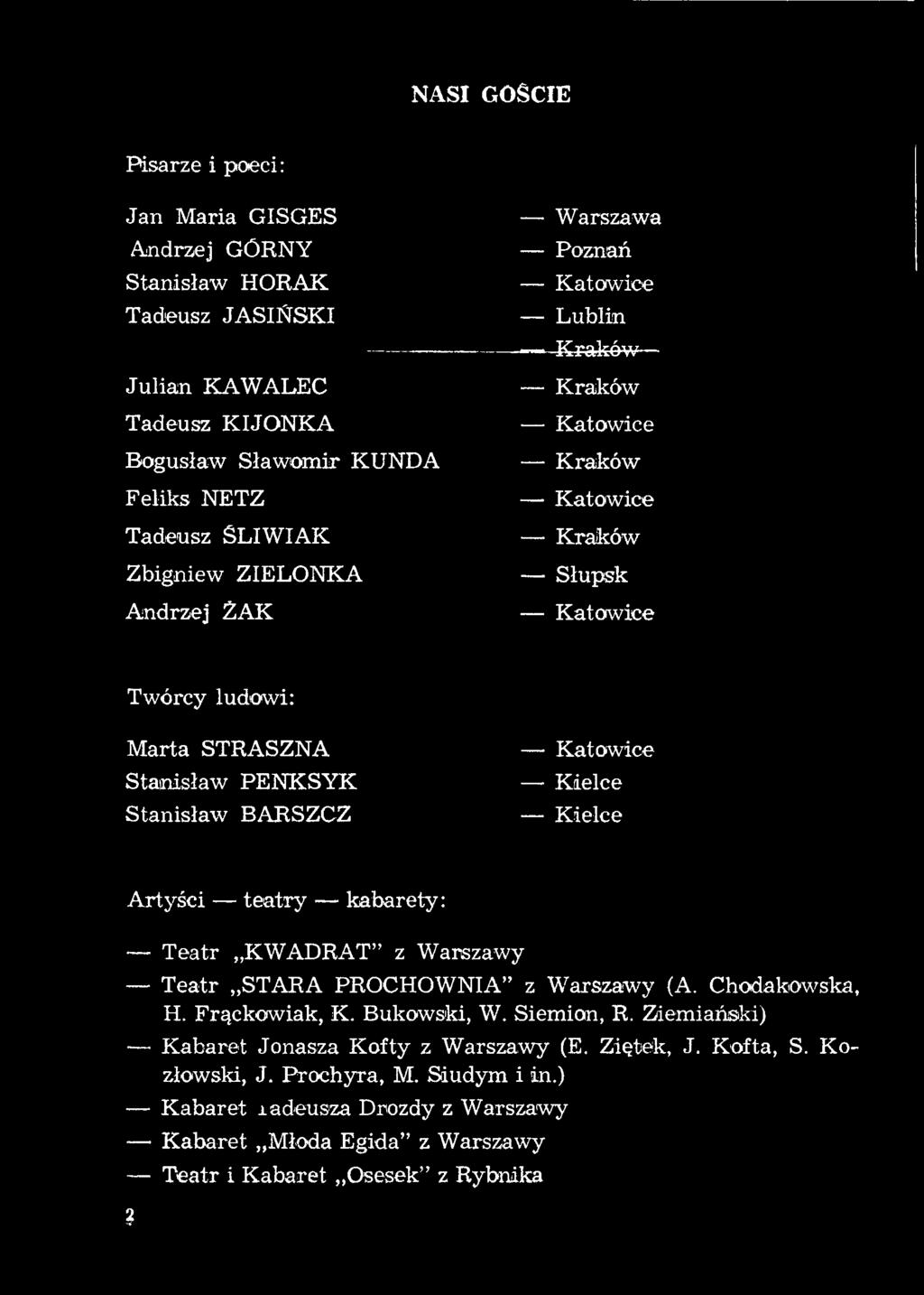 Frąckowiak, K. Bukowski, W. Siemion, R. Ziemiański) Kabaret Jonasza Kofty z Warszawy (E. Ziętek, J. Kofta, S.