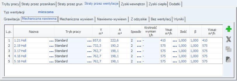 Opis obliczeń sezonowego zapotrzebowania na ciepło na cele ogrzewania i wentylacji SPOSÓB użytkownik wybiera jeden dwóch wariantów obliczeń albo wg krotności wymian wówczas aktywne jest kolumna