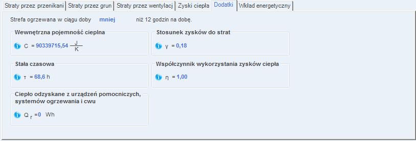 ZYSKI CIEPŁA OD URZĄDZEŃ int,u [W] pole do edycji przez użytkownika, program wylicza domyślnie na podstawie wzoru int,u  ZYSKI CIEPŁA OD OŚWIETLENIA int,l [W] pole do edycji przez użytkownika,