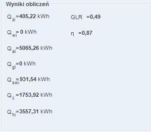 Opis obliczeń sezonowego zapotrzebowania na ciepło na cele ogrzewania i wentylacji Q h [kwh] zużycie ciepła wartość wyliczana na podstawie wzoru (metoda miesięczna): Q h = Q L η Q g Q h,a [kwh/m 2 ]