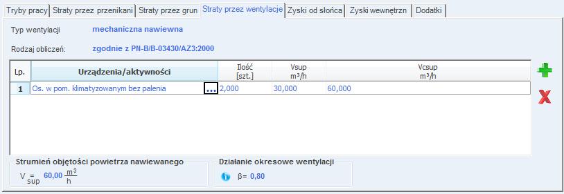 Opis obliczeń sezonowego zapotrzebowania na chłód na cele chłodzenia i wentylacji Rys 245. Zakładka straty na wentylację dla normy PN EN 13790:2008 wentylacja mech.