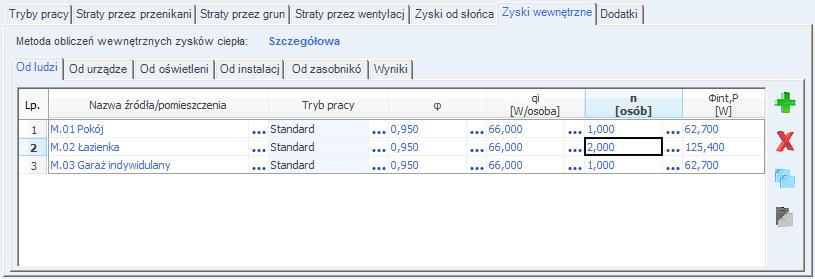 Opis obliczeń sezonowego zapotrzebowania na chłód na cele chłodzenia i wentylacji METODA SZCZEGÓŁOWA WEWNĘTRZNYCH ZYSKÓW CIEPŁA ZAKŁADKA ZYSKI OD LUDZI Rys 259.