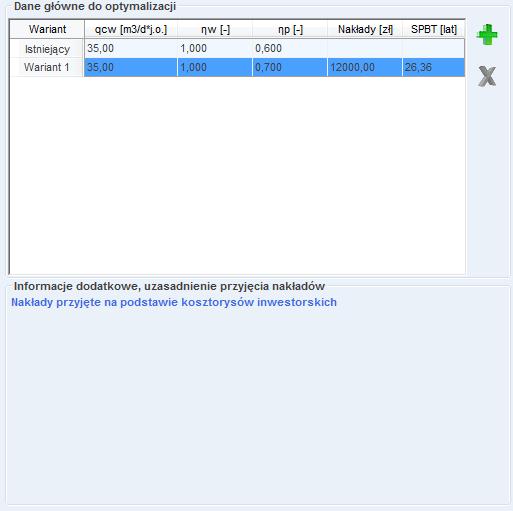 Praca z modułem Audyt 9.2.3.3.1 Dane główne do optymalizacji Rys 362. Pole z głównymi danymi do optymalizacji.