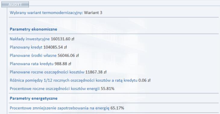 Wyniki obliczeń modułu Audyt 10.