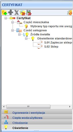 Certyfikat Legenda przycisków drzewka: - tworzenie nowej grupy/funkcji, - dodawania nowego typu źródła do grupy/funkcji, - usuwanie typu źródła z grupy/funkcji, - wczytywanie gotowego szablonu