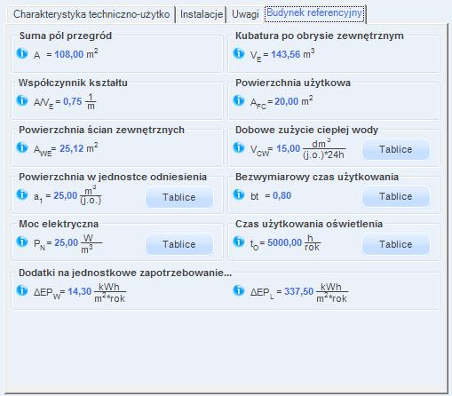 Certyfikat 11.4.1.5 Zakładka Budynek referencyjny Rys 445. Zakładka Budynek referencyjny (wzór budynek i część budynku.