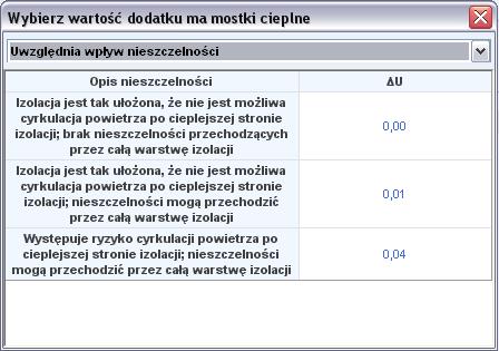 wstawiania wartości dodatków na mostki cieplne, użytkownik może skorzystać z podpowiedzi włączanej