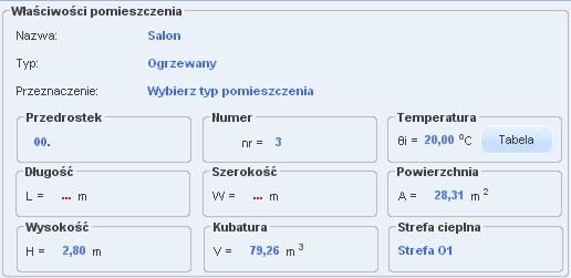 Opis obliczeń strat ciepła w pomieszczeniu Rys 65.