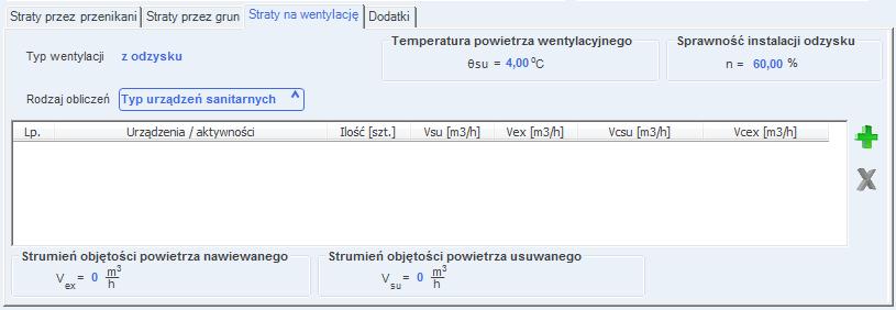 Program wstawia domyślnie wartość wyliczona z wzoru: V su = n V i TEMPERATURA POWIETRZA WENTYLACYJNEGO su [ C] pole służące definiowania temperatury powietrza nawiewanego do pomieszczenia.