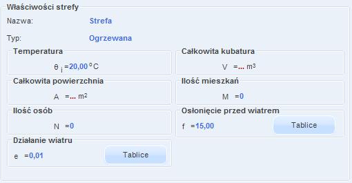 Okno właściwości strefy dla normy PN B 02025 NAZWA pole służące do ręcznego wpisywania nazwy