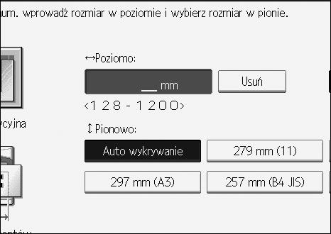 Funkcje faksu E Wprowadä rozmiar poziomy przy uåyciu przycisków numerycznych. 4 Po kaådym naciãniêciu przycisku [mm] lub [cali] jednostki przeâàczajà siê pomiêdzy wartoãciami "mm" oraz "cal".