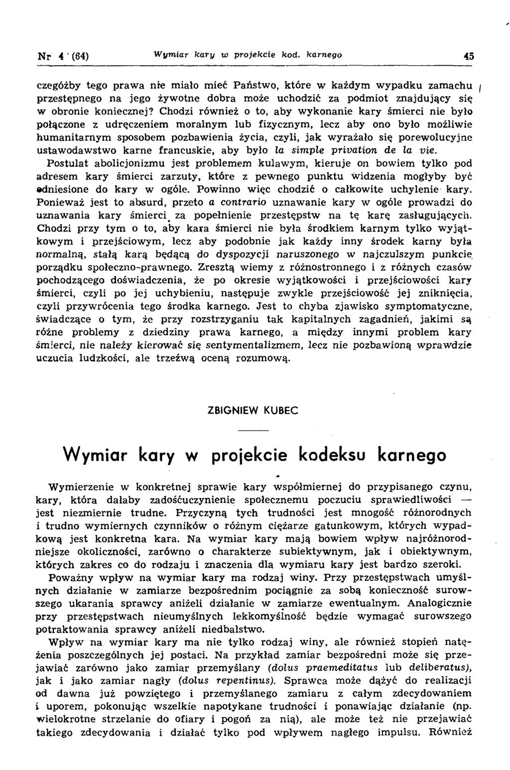 N r 4 (64) W ym iar ka ry w projekcie kod.