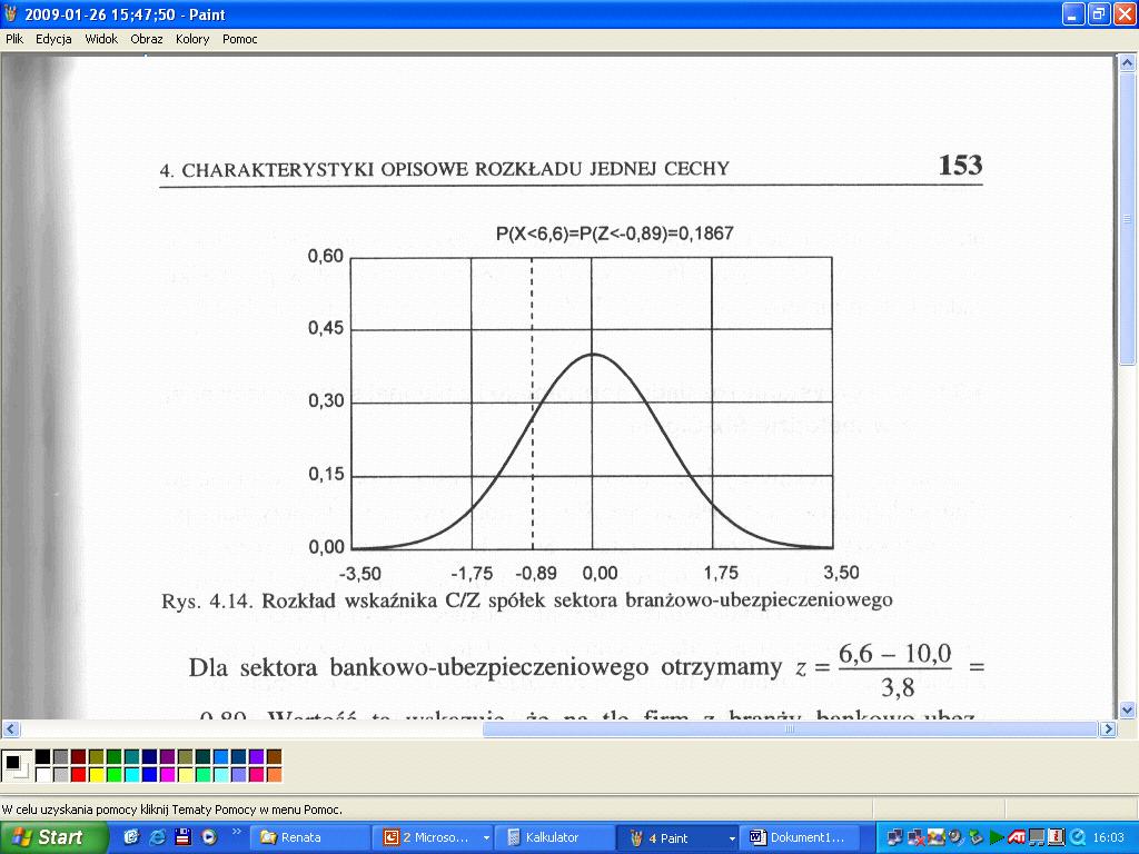 Odpowiedź: Zadanie 3 cd Z= (6,6-10)/3,8 = -0,89 co oznacza, że C/Z tej spółki odchyla się od średniej wartości wskaźnika dla spółek ubezpieczeniowych o mniej niż 1 S na lewo od średniej.