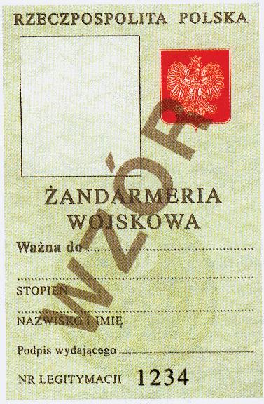 Uwagi: Druga strona legitymacji: 1) napis: RZECZPOSPOLITA POLSKA koloru czarnego, 2) orzeł biały w koronie na tle czerwonym, 3) w ramce zdj cie i piecz wyciskowa ø 20, 4) poni sze napisy wykonane na