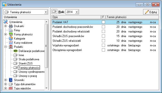 Ustawienia i parametry pracy Uwaga: Terminy płatności ZUS dla celów sprawdzania zasadności zaliczenia kosztów w miesiącu, za który należne wynagrodzenie obliczane jest względem okresu wynagrodzenia.