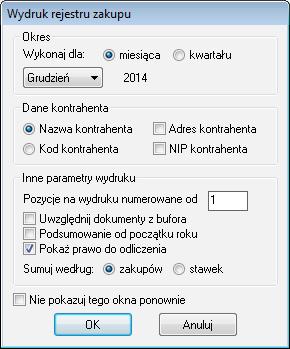 Po zaznaczeniu opcji na wydruku zostanie zaprezentowana dodatkowa kolumna Odliczenie prezentująca dwie