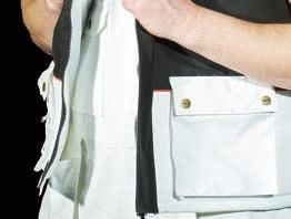 fastened with press studs additional pockets for mobile phone and ID badge on the inside: two side pockets and one zip-fastened on the back inner collar band trimmed with
