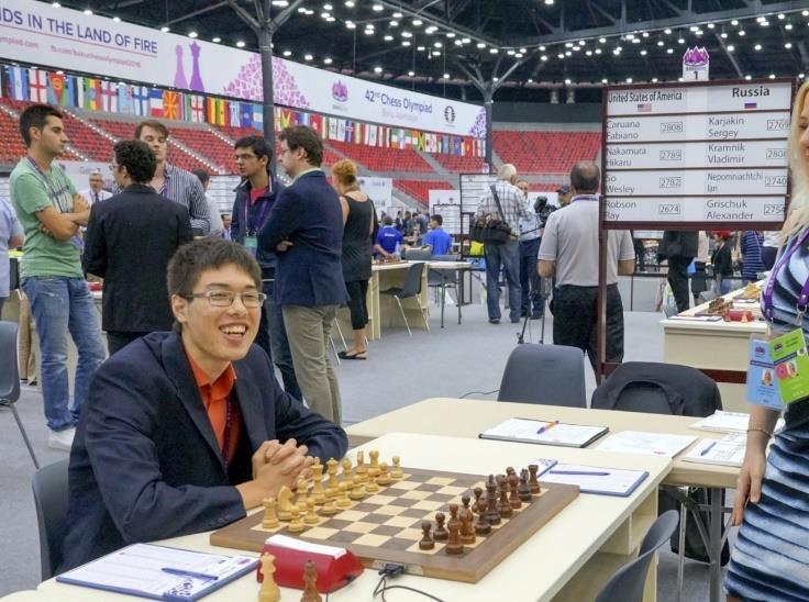 4200.Partia angielska [A36] Baku 2016 GM Nakamura (USA) 2789 GM Adhiban (Indie) 2671 1.c4 e5 2.Sc3 Gb4 3.Sd5 Gc5 4.Sf3 c6 5.Sc3 d6 6.e3 Gb4 7.d4 e4 8.Sd2 Sf6 9.Hc2 He7 10.a3 Gc3 11.Hc3 a5 12.