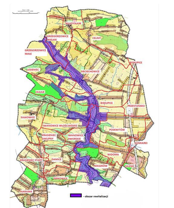Rysunek 4 Obszar rewitalizacji Gminy Iwanowice Źródło: Opracowanie własne na podstawie Uchwała Nr XXI/210/2016