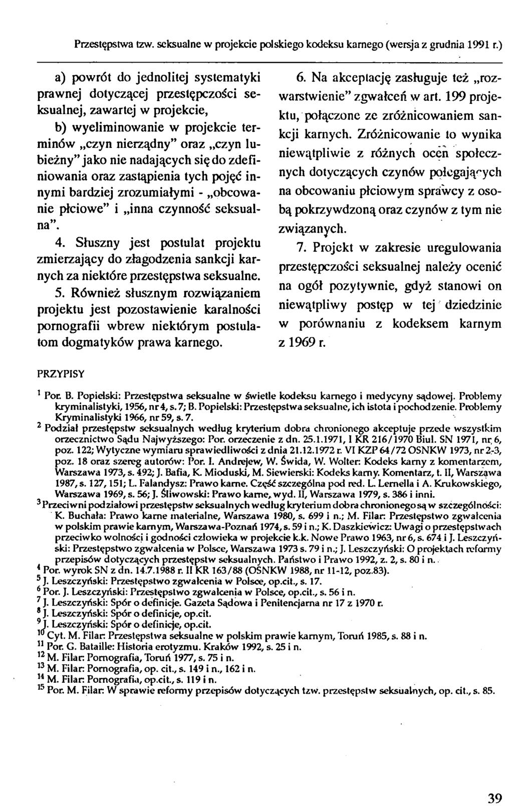 Przestępstwa tzw. seksualne w projekcie polskiego kodeksu karnego (wersja z grudnia 1991 r.