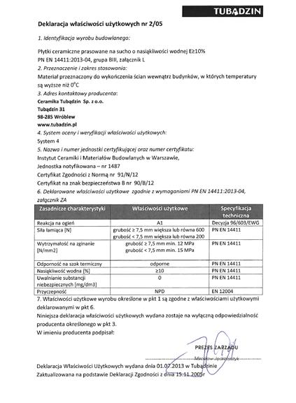 CERTYFIKATY I ATESTY/CERTIFICATES AND APPROVALS NORMY TECHNICZNE PŁYTEK CERAMICZNYCH/TECHNICAL STANDARDS OF CERAMIC TILES Wymagania stosowane do płytek ceramicznych prasowanych na sucho, grupa B III,