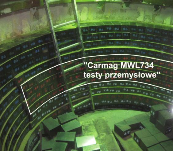 (a) Mikrostruktura w obrazie SEM CarmagMWL734 testy przemysłowe ; szare pola ziarna topionego MgO, czarne pola grafi t płatkowy, 1 faza krzemianowa typu C 2 S; (b) analiza EDS w punkcie 1 Ca 2 SiO 4