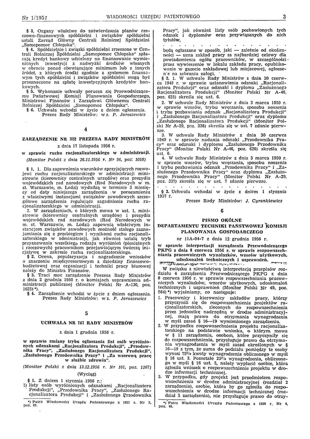 Nr 1/1957 WIADOMOŚCI URZĘDU PATENTOWEGO 3 3.
