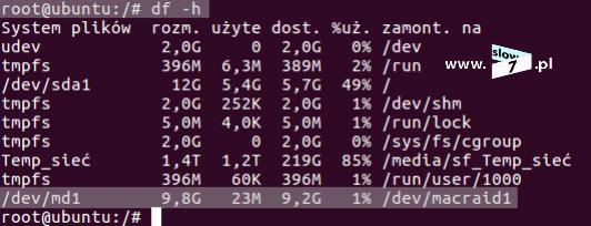 /dev/macraid1 Na macierzy został utworzony plik:
