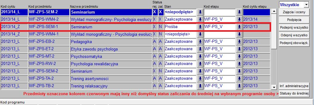 Po stronie USOSA przy przedmiocie pojawi się status Prośba należy ja zaakceptować lub odrzucić.