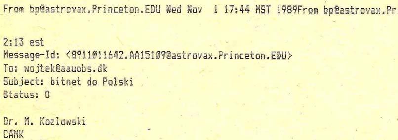 Włącza się prof. Bohdan Paczyński (Princeton University) List (e-mail) od prof. Bohdana Paczyńskiego 1.XI.