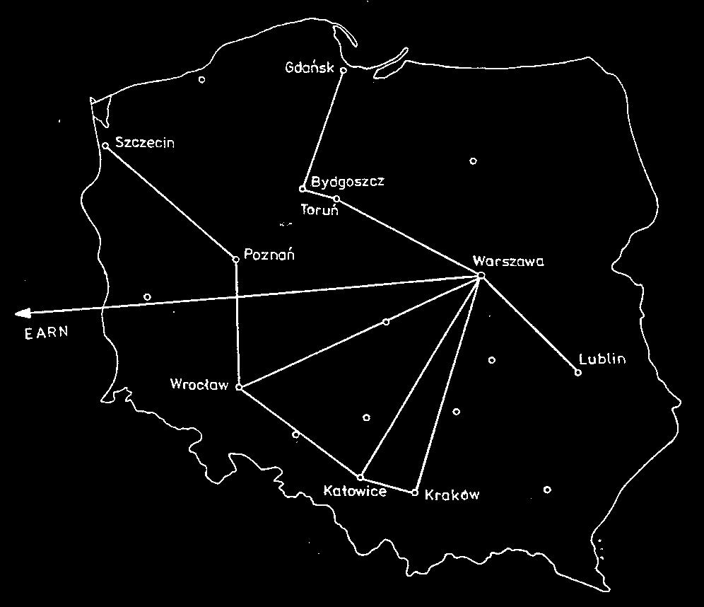 Sieć krajowa EARN/Bitnet Mapa sieci