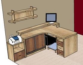półke pod klawiaturę, z podstawką pod monitor 170x50, z szafką z drzwiami suwanymi 95x45 z półką, szafką z