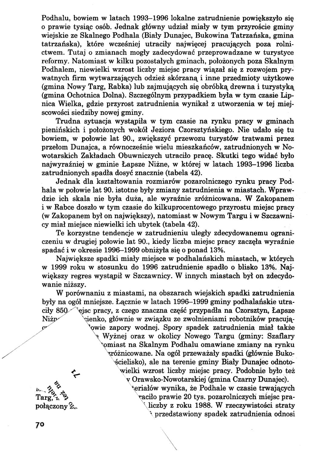 Podhalu, bowiem w latach 1993-1996 lokalne zatrudnienie powiększyło się 0 prawie tysiąc osób.