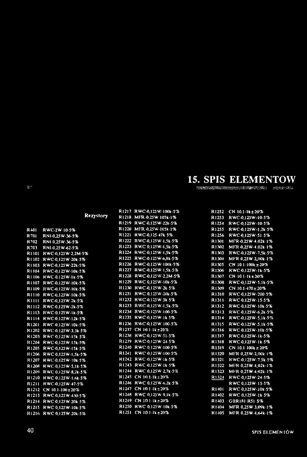 RNl-0,25W-36-S% R1222 RWC-0,125W-l,5k-5% R1301 MFR-0,25W-4,02k-l% R703 RNI-0,25W-62-5% R1223 RWCO,125W-l,5k-5% R1302 MFR-0,25W-4,02k-l% Rl 101 RWC-0,125W-2.