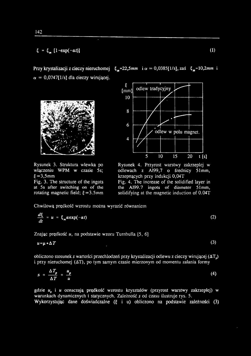 5mm 5!O 15 20 t [s] Rysunek 4. Przyrost warstwy zakrzeplej w odlewach z Al99,7 o średnicy 51mm, krzepnących przy indukcji 0,04T Fig. 4. The increase of the solidified layer in the Al99.