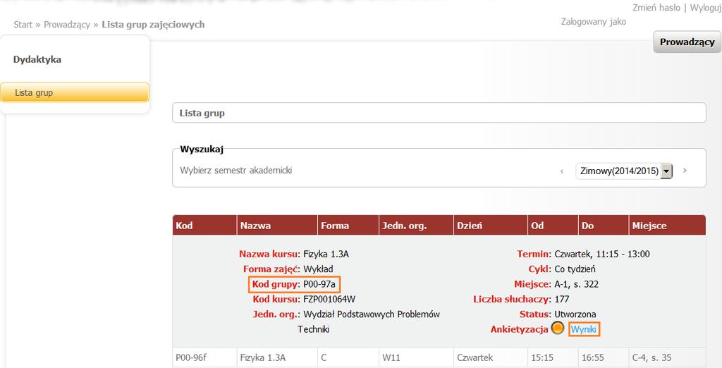 Rys. 31 Spod klawisza funkcyjnego Wyniki uruchamiane są