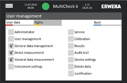 26 MultiCheck 6 Zarządzanie użytkownikiem 7 Zarządzanie użytkownikiem Użytkownik może zarządzać kontami użytkowników jedynie wtedy, gdy posiada uprawnienie User management. 7.1 Tworzenie nowych kont Administrator tworzy konta dla nowych użytkowników.