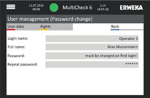 MultiCheck 6 Zarządzanie użytkownikiem Aby zmienić hasło podczas pierwszego logowania, należy: To okno dialogowe pojawi się tylko podczas pierwszego logowania. 1.