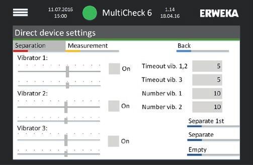 Dotknąć przycisk Device settings w oknie Direct measurement, aby skonfigurować ustawienia instrumentu dla bieżącego